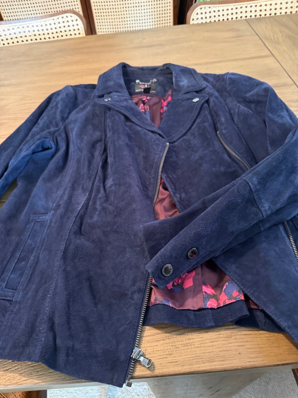 Isaac Mizrahi Navy Suede Moto Jacket size 10